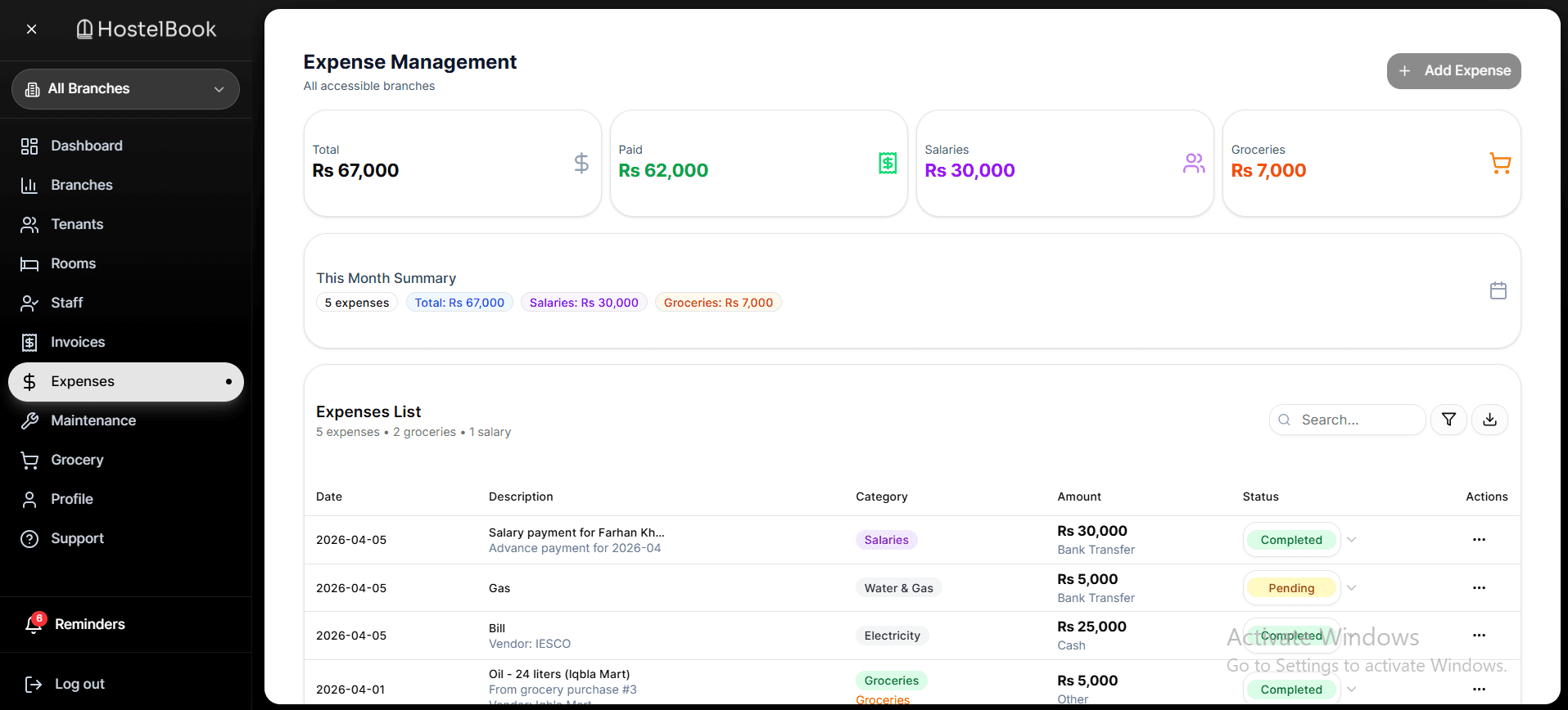 Expenses — web