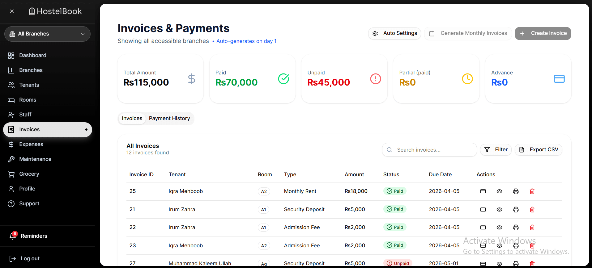 Invoices — web